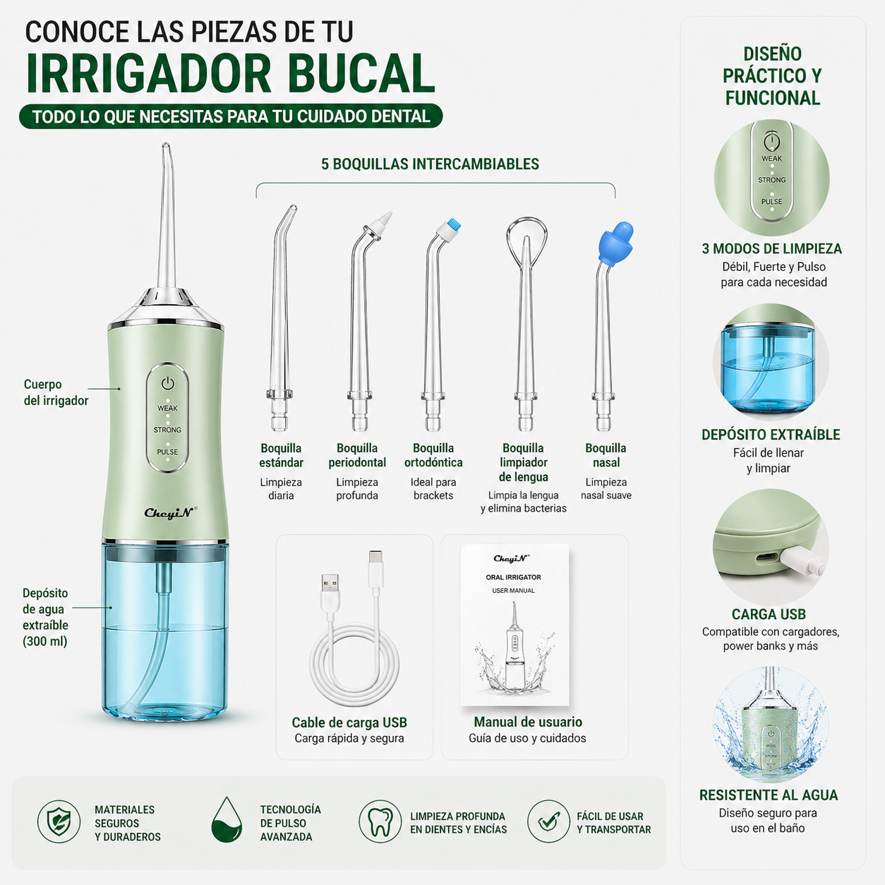 Irrigador Bucal Portátil – Limpieza Profesional en Casa, Todos los Días 🦷✨