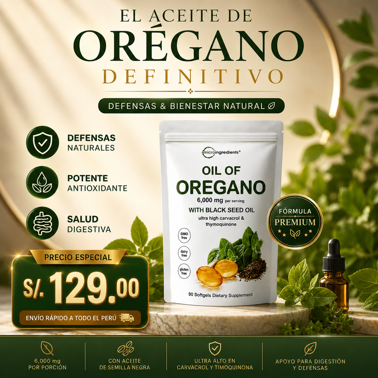 🌿 Aceite de Orégano 6,000 mg con Black Seed Oil