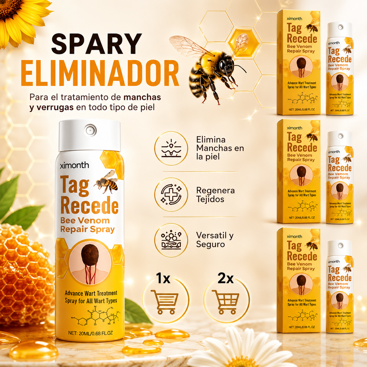Tag Recede™ – Spray Reparador con Veneno de Abeja para Imperfecciones de la Piel