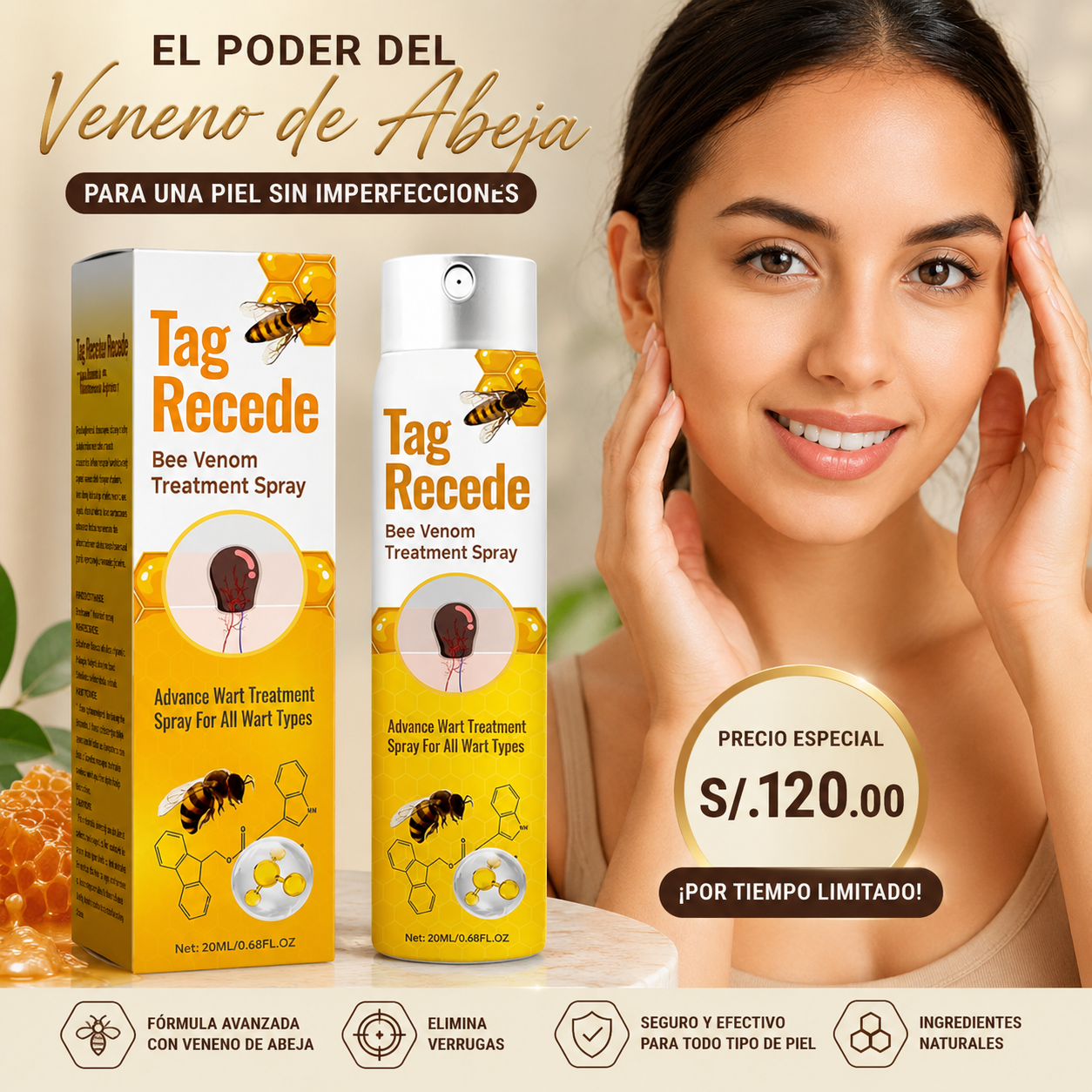 Tag Recede™ – Spray Reparador con Veneno de Abeja para Imperfecciones de la Piel