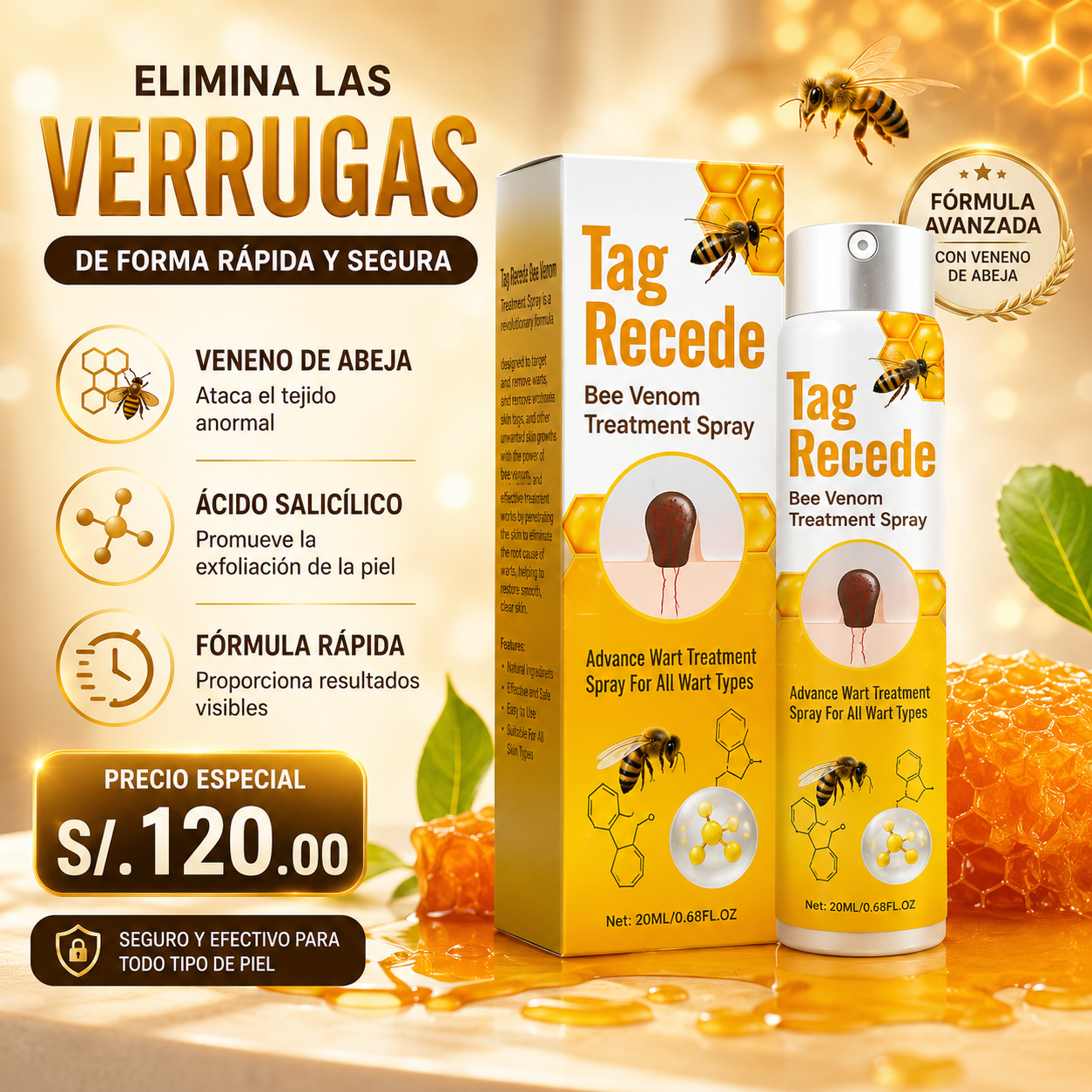 Tag Recede™ – Spray Reparador con Veneno de Abeja para Imperfecciones de la Piel
